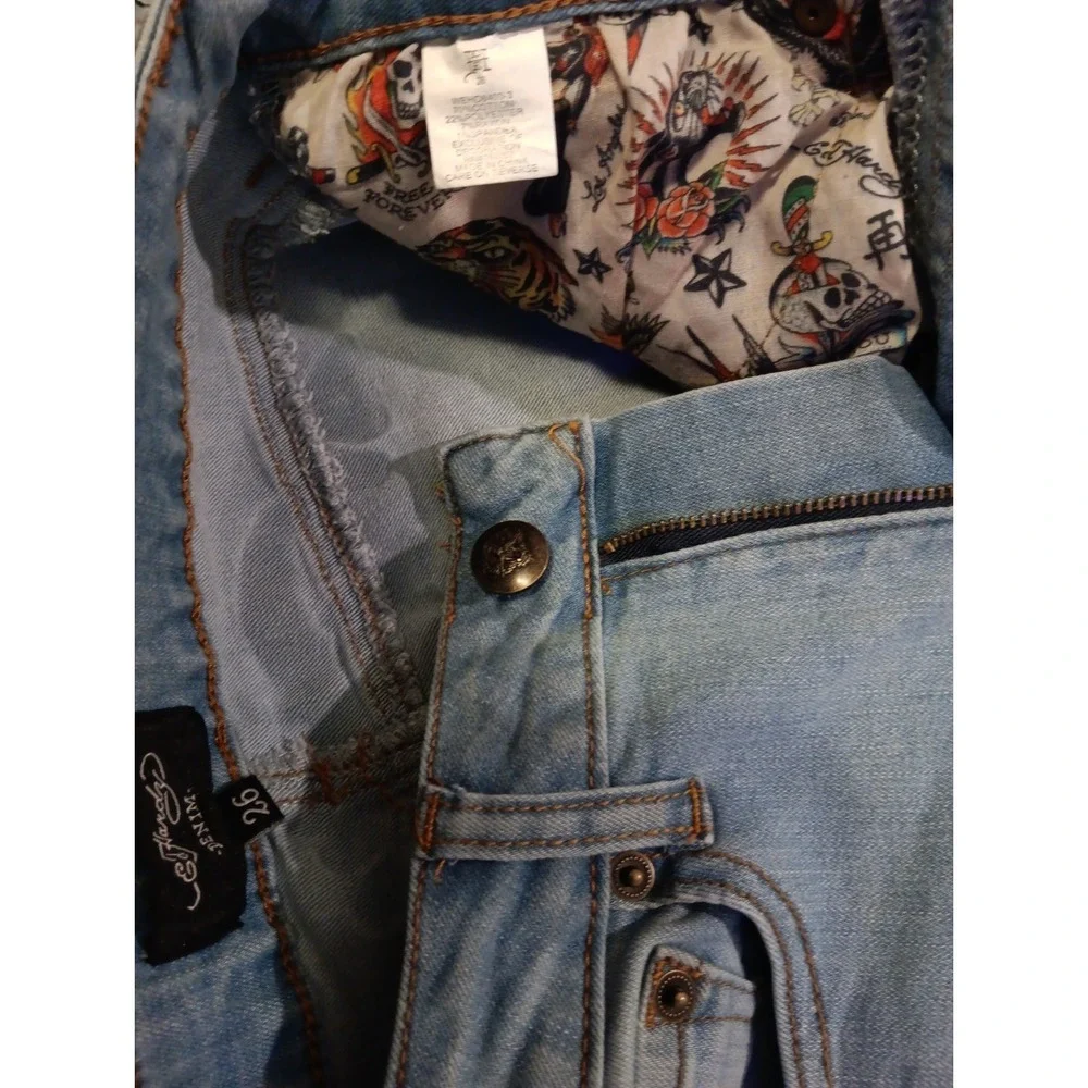 Women's Ed Hardy Jeans‎ size 26X24 Embroidered Wide Leg Love Kills Slow Flared